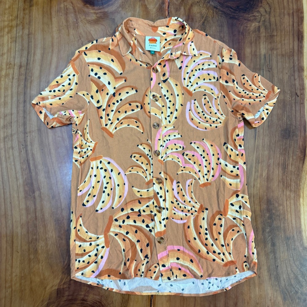 Farm Rio Shirt Mens XS Banana Short Sleeve Button Hawaiian Rayon Casual E26